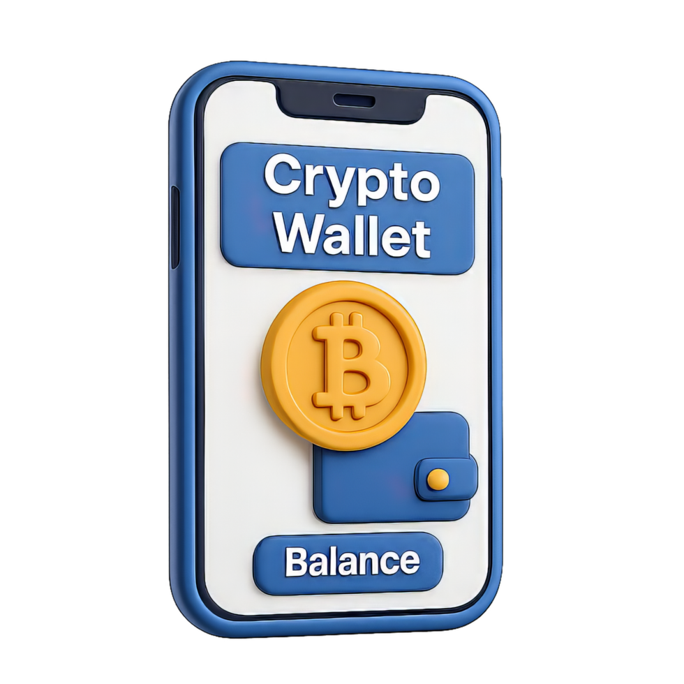 Simple 3D Icon of a Crypto Wallet with Balance Display on Phone png