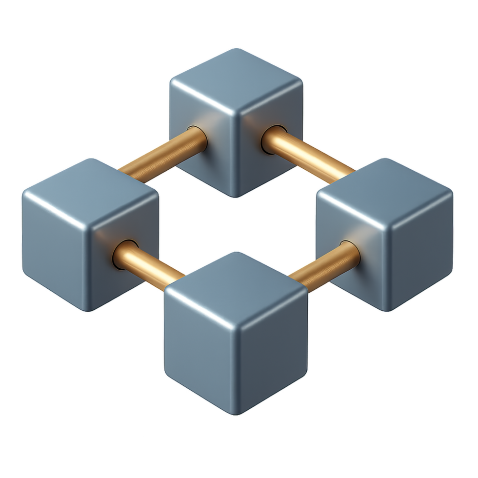 3D Blocks Connected by Lines in a Blockchain Network Illustration png