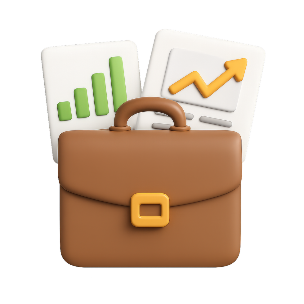 3D Briefcase with Business Charts and Simple Portfolio Design png
