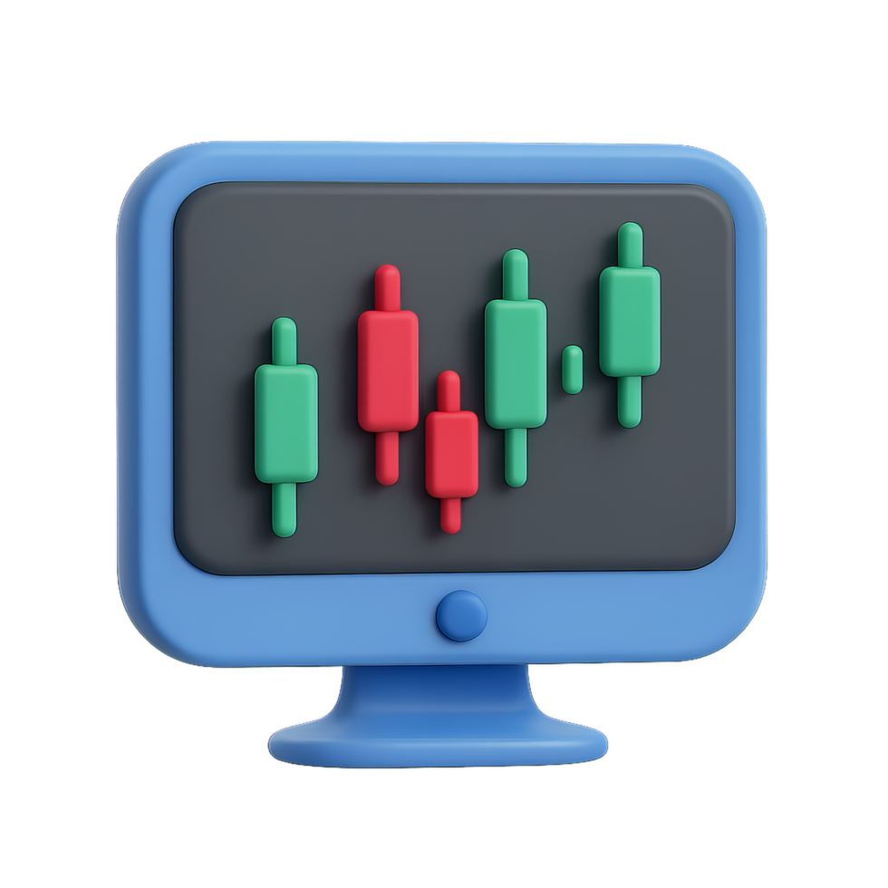 Simple 3D Stock Chart Monitor with Colorful Candlestick Design png