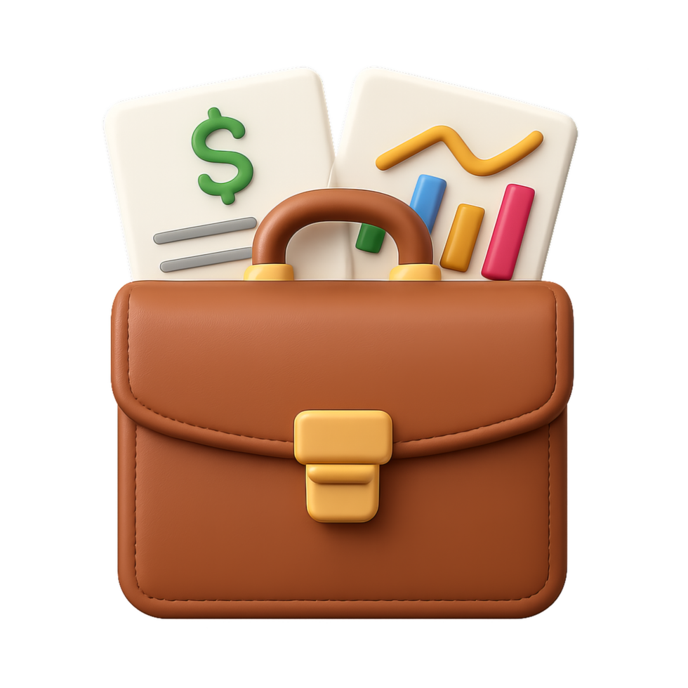 3D Briefcase with Financial Documents and Graphs for Portfolio Use png