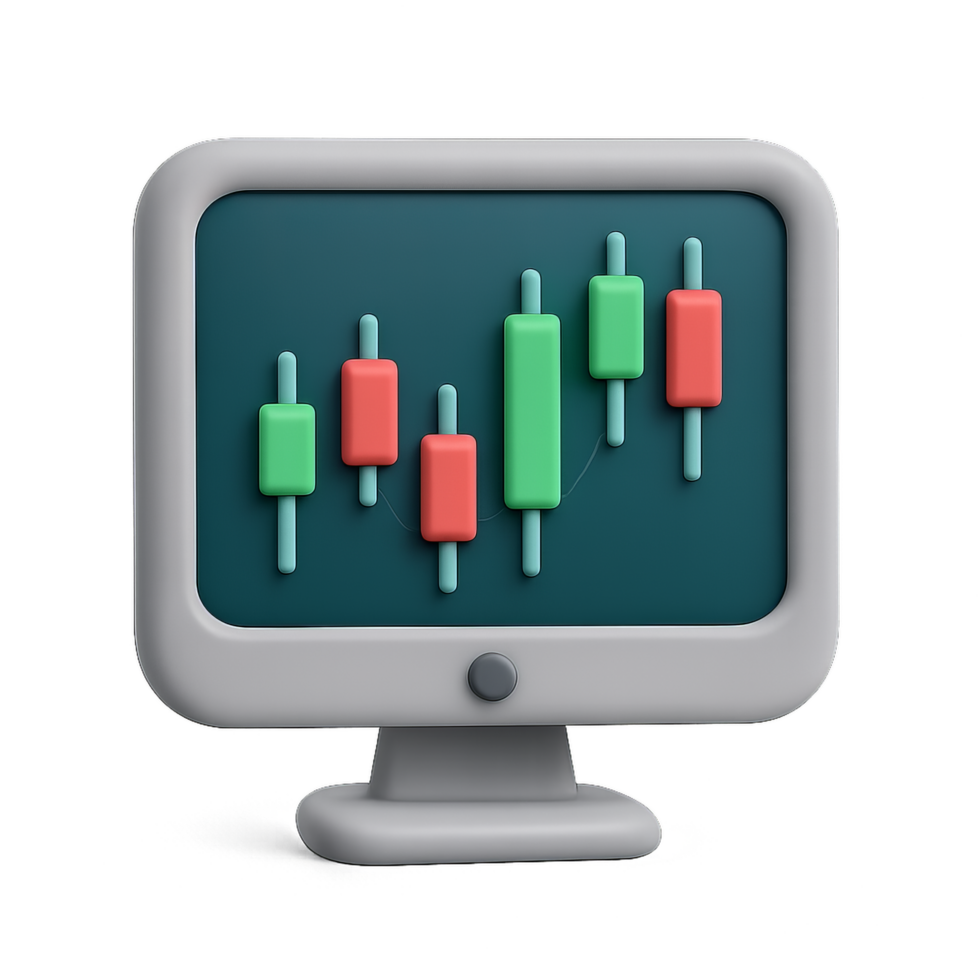 3D Simple Monitor Displaying Stock Chart Data for Financial Analysis png