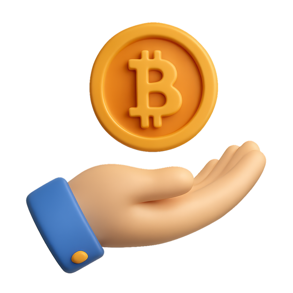 Simple Hand Holding Bitcoin Icon in a 3D Style Design png