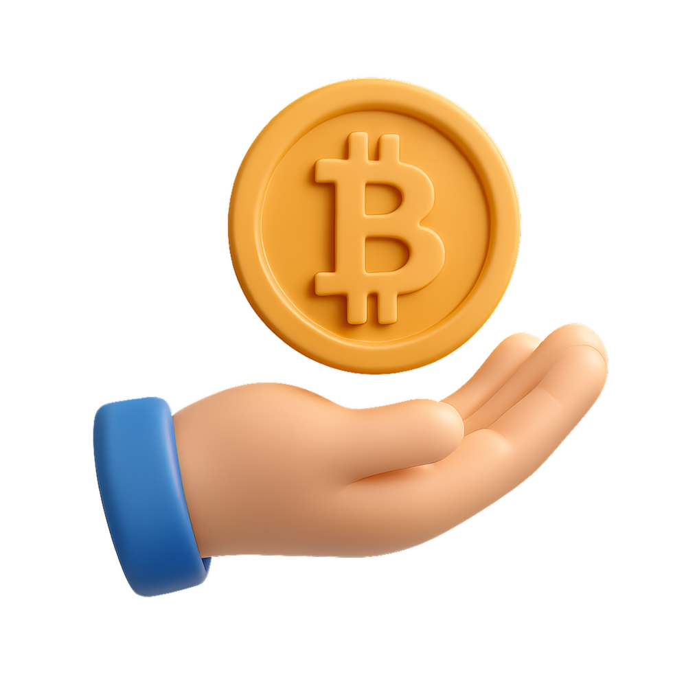 Hand Holding Bitcoin Icon in 3D Style for Digital Currency Concept png