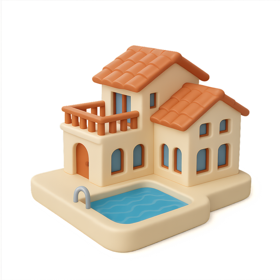 Elegant Villa Design with Pool and Charming Architecture Elements png