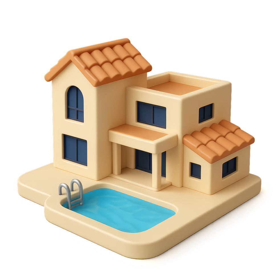 Iconic Luxury Villa with Pool, Modern Design, Simple Aesthetics png