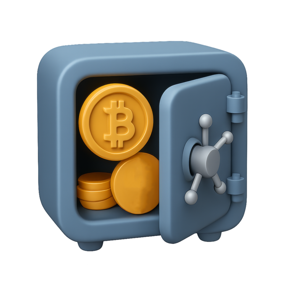 3D Illustration of a Secure Vault with Cryptocurrency Coins Inside png