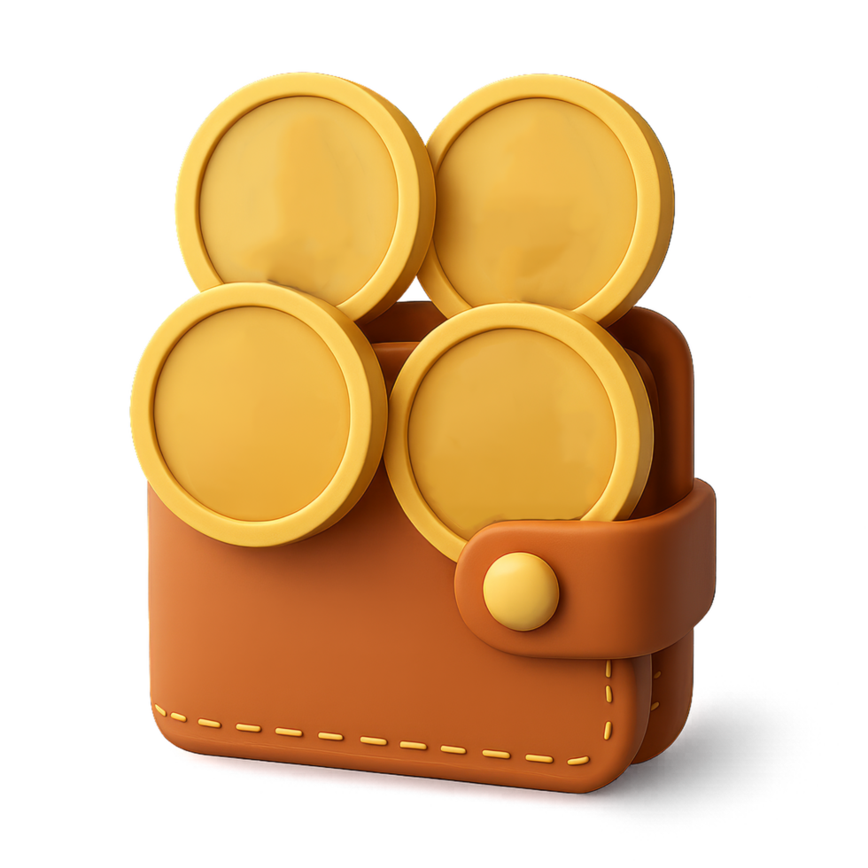 Modern Wallet with Gold Coins in a Minimalistic Design png