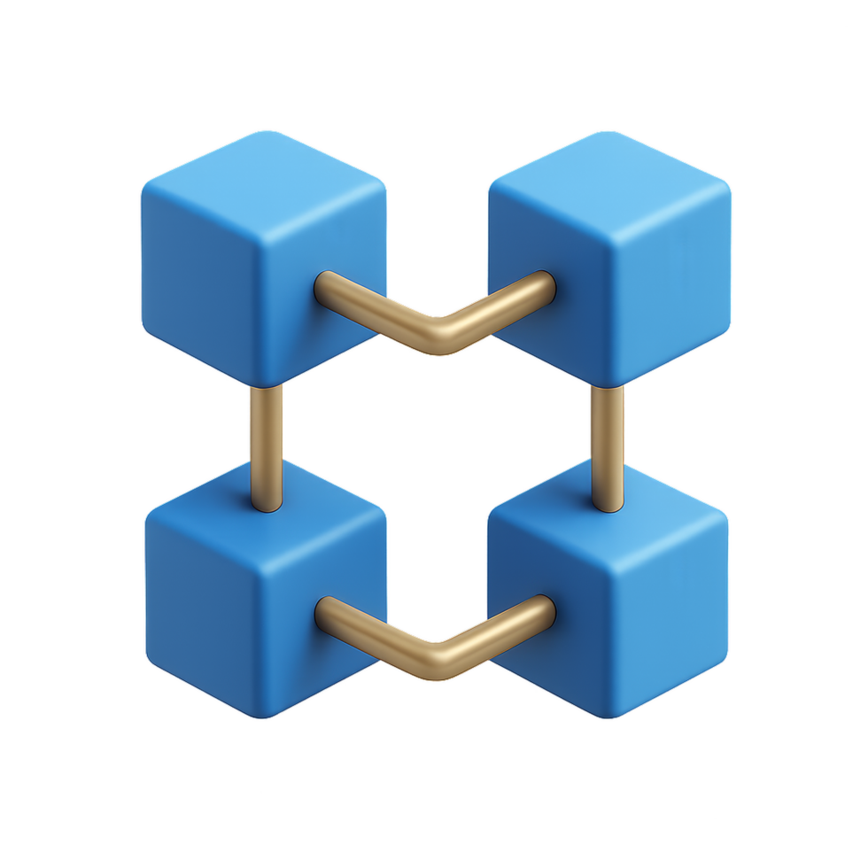 3D Blue Blocks with Connections Representing a Network Concept png