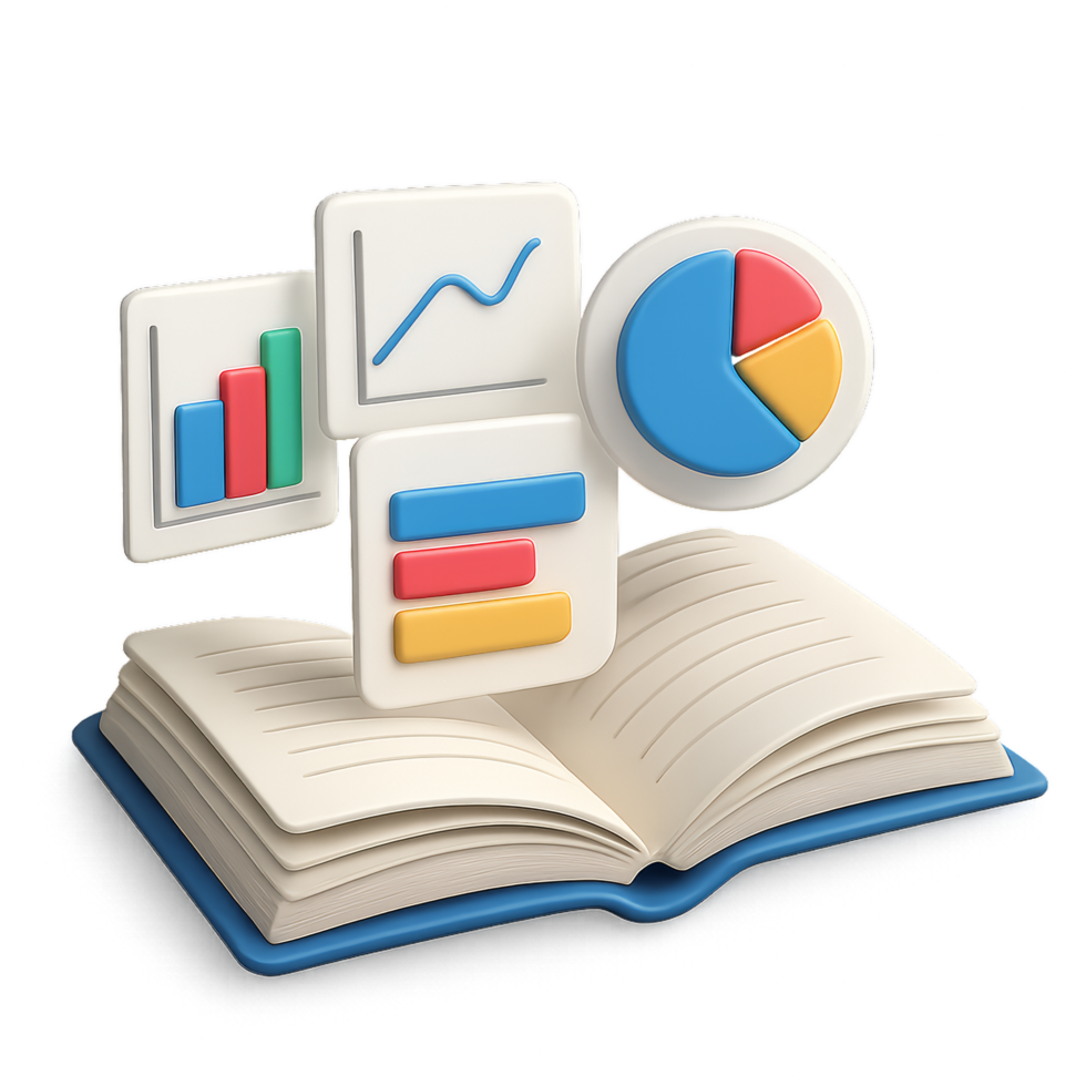 Colorful Data Visualization with Open Book and Graph Elements png