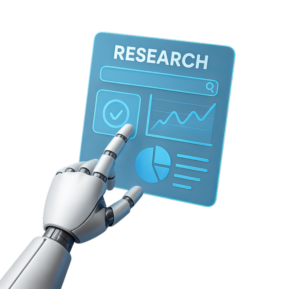Robotic Hand Interacting with Dashboard for Research and Analysis png