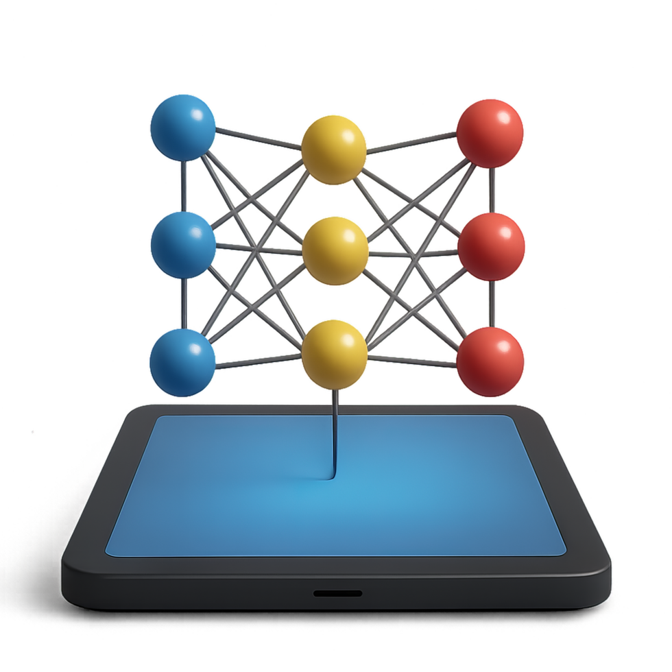 3D Neural Network Model on Modern Display with Colored Nodes png