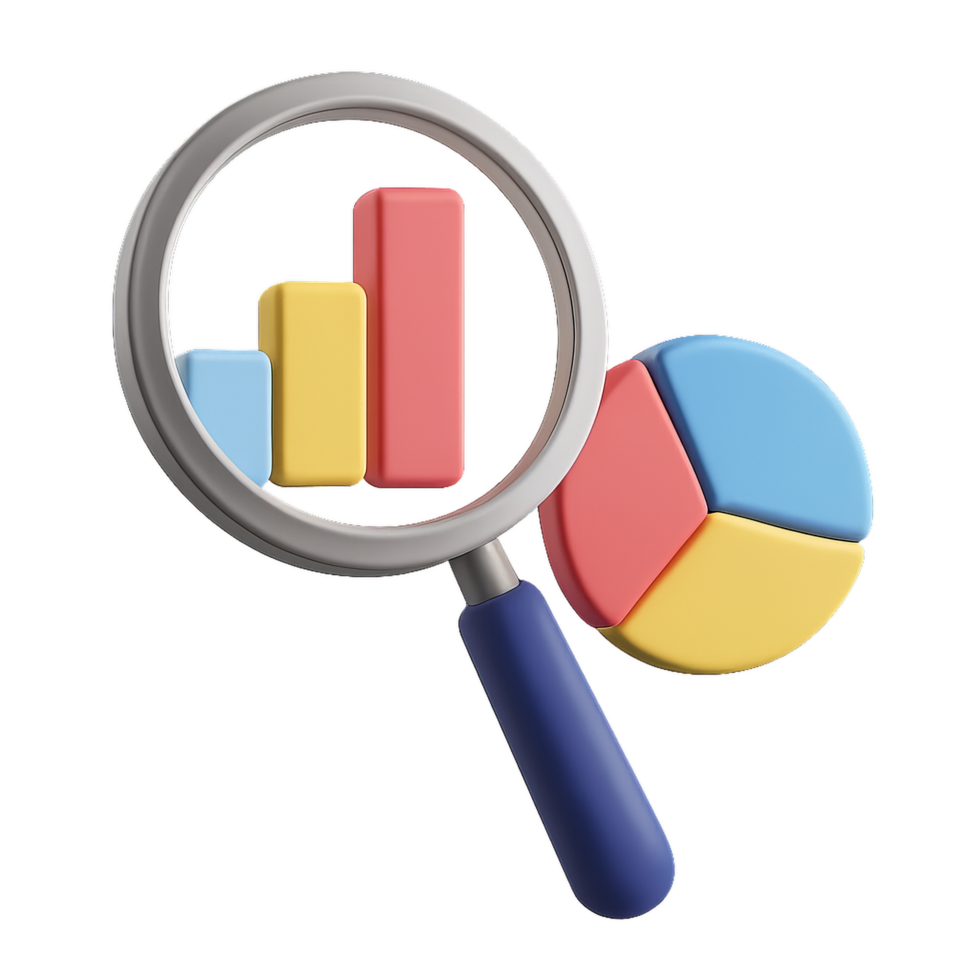 3D Chart Analysis with Magnifying Glass for Simple Insights png