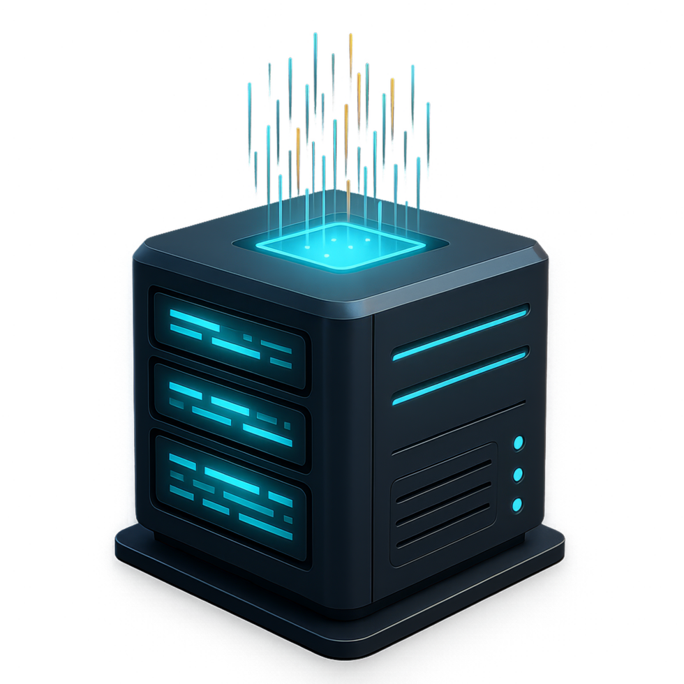 Futuristic Database Server with Data Flow and Neon Effects png