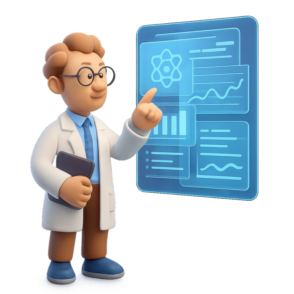 Scientist Analyzing Holographic Data with Modern Technology Visualization png