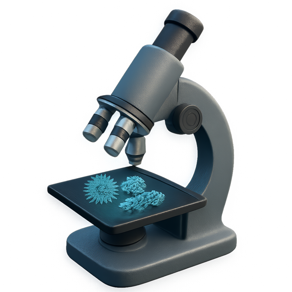 Detailed 3D Microscope Examination of Biological Samples in Studio png