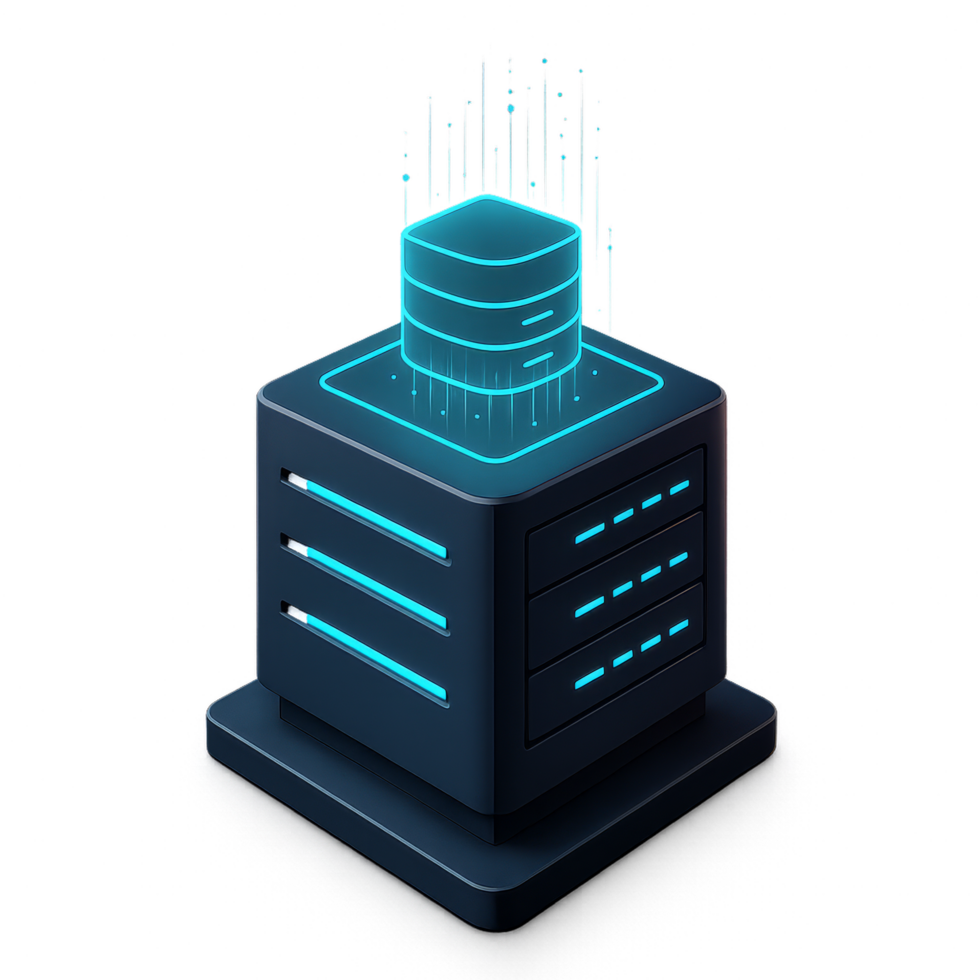 Futuristic Server with Database Visuals and Digital Effects png