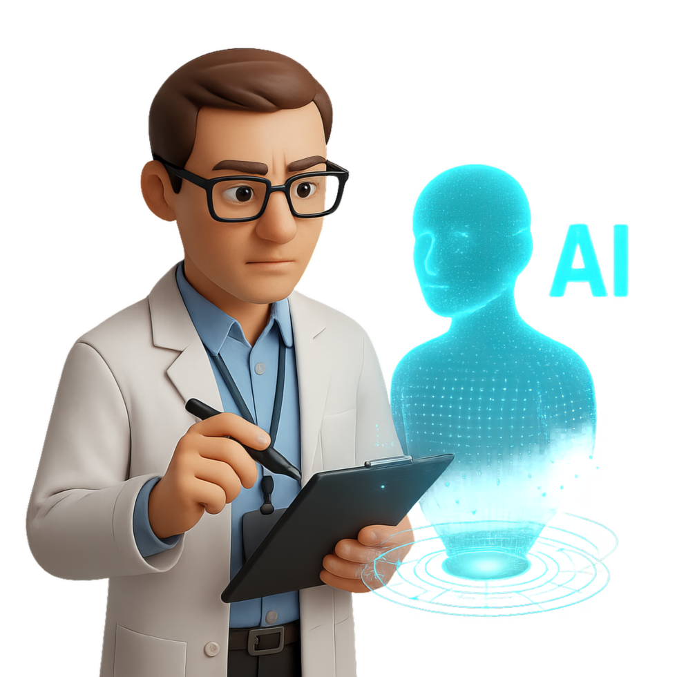 Researcher Exploring Holographic AI Technology for Future Applications png