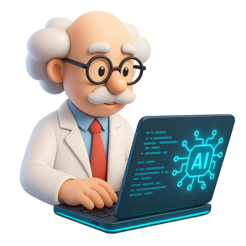 3D Scientist Working on Coding Projects with AI Technology png