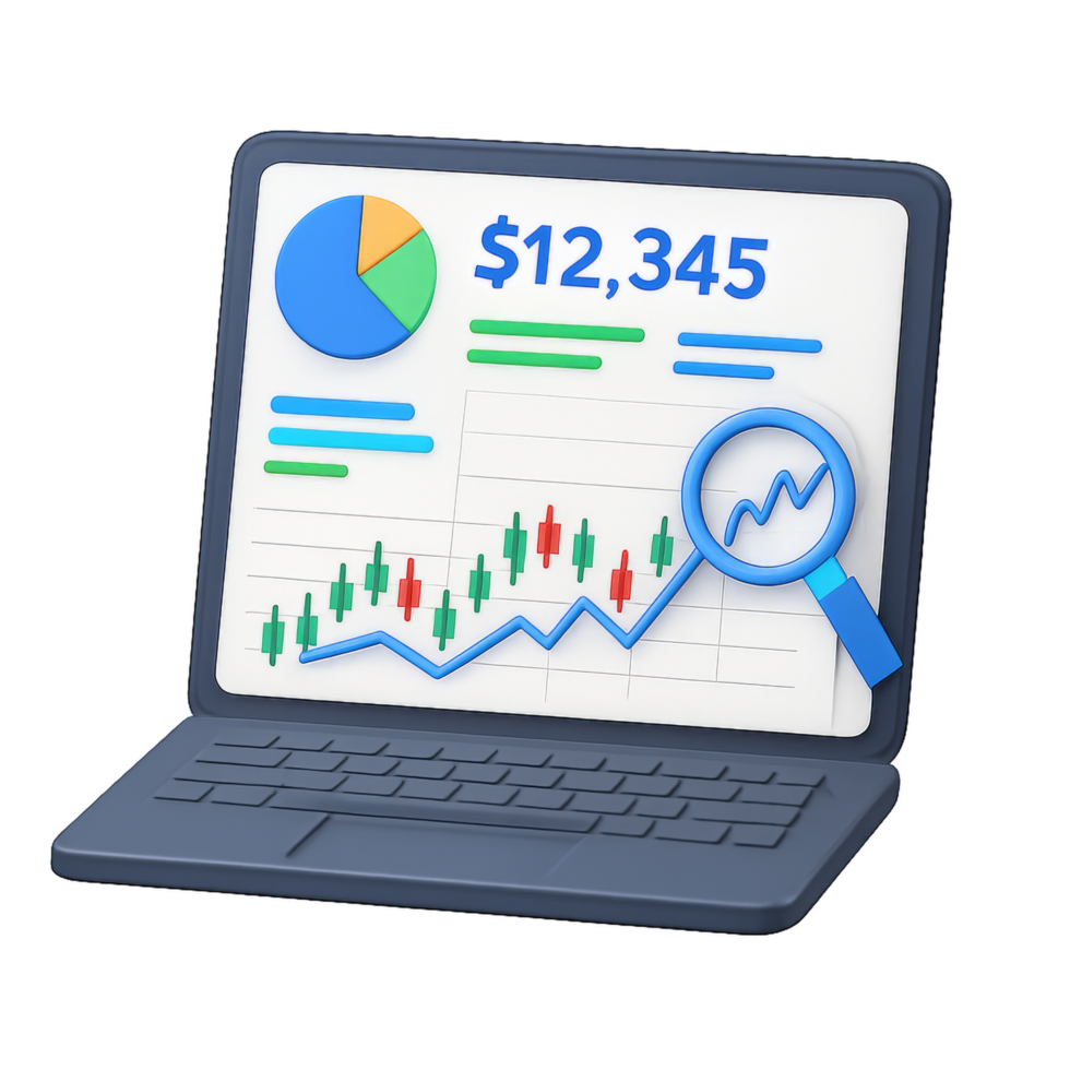 3D Financial Dashboard with Graphs and Data Visualization Tools png