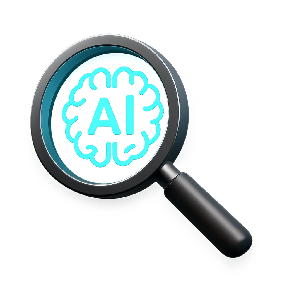Magnified AI Brain Concept with Simple Design Elements png