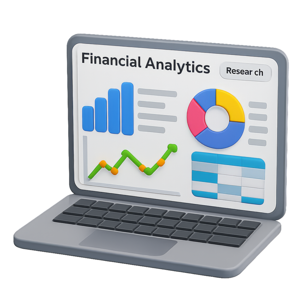 3D Financial Dashboard Displaying Analytics and Metrics Visualization png