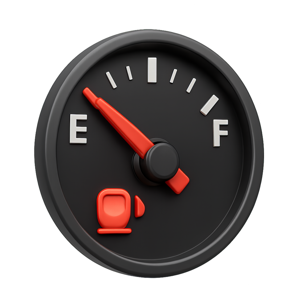 Detailed Fuel Gauge Indicating Low Level with Empty Marker png