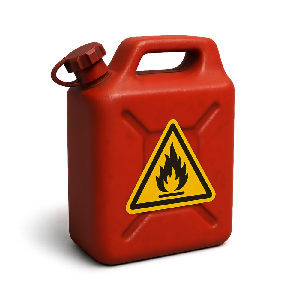 3D Red Fuel Canister with Flame Warning Symbol for Safety Use png