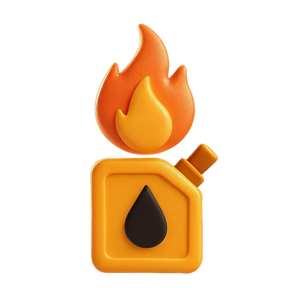3D Fuel Can with Flame Illustration in Vibrant Colors png
