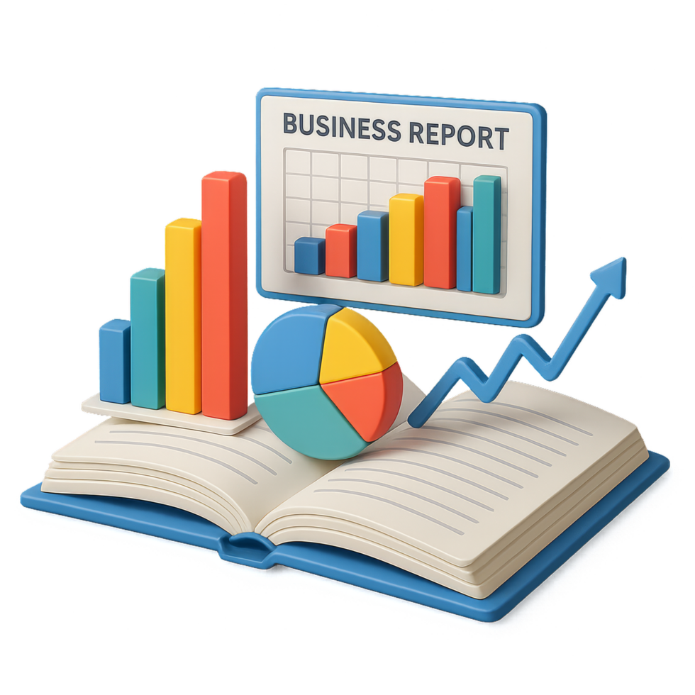 Dynamic 3D Business Report Design with Charts and Graphs png