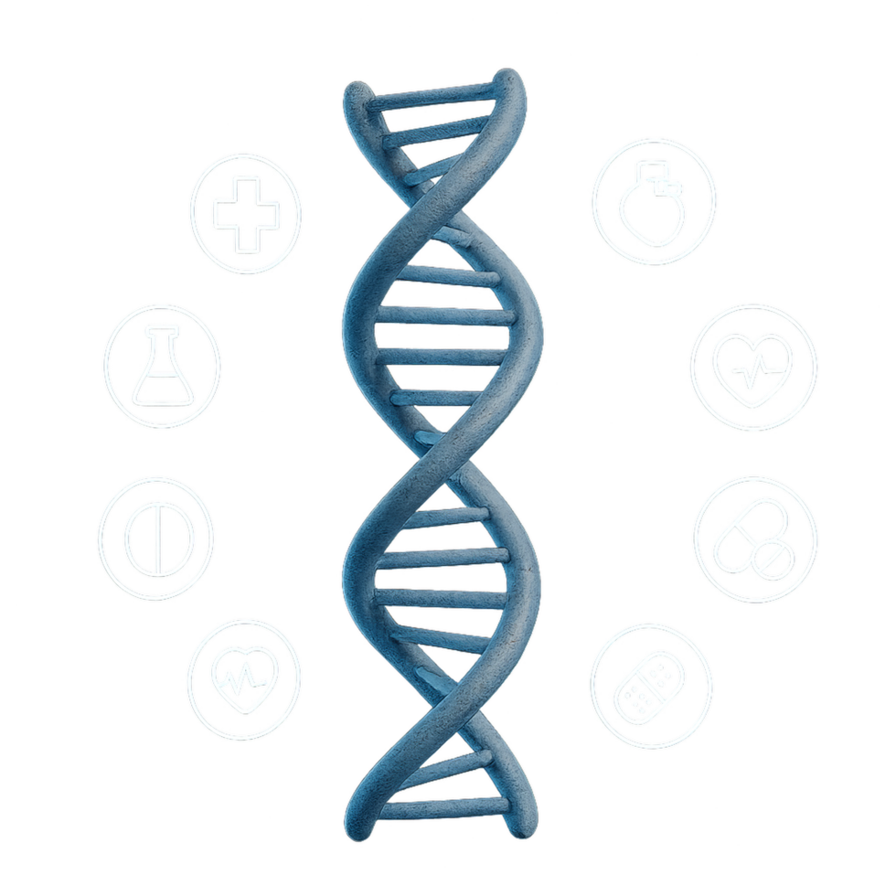 Medical Icons Surrounding DNA Helix in a Simple Design Concept png