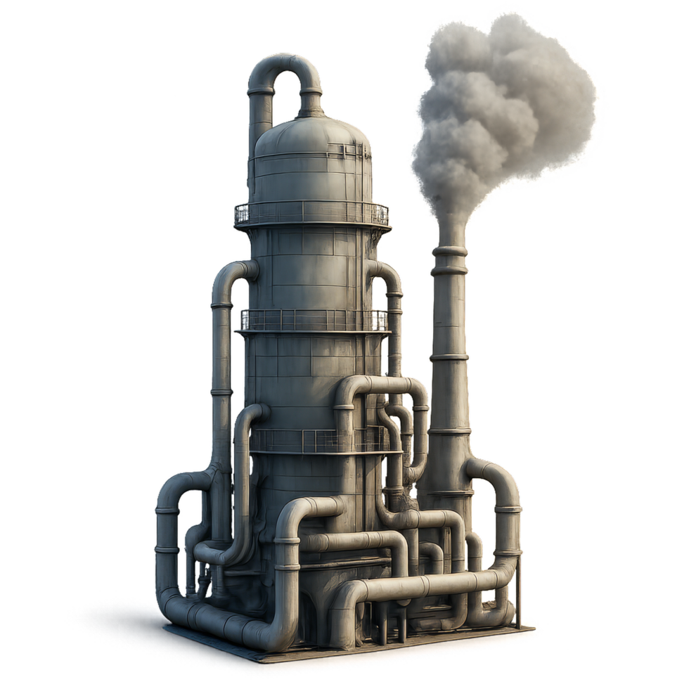 3D Simple Refinery Tower with Steam Emission png