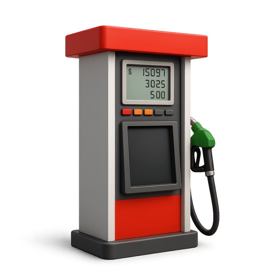 Realistic 3D Gas Station Pump Model with Display and Hose png