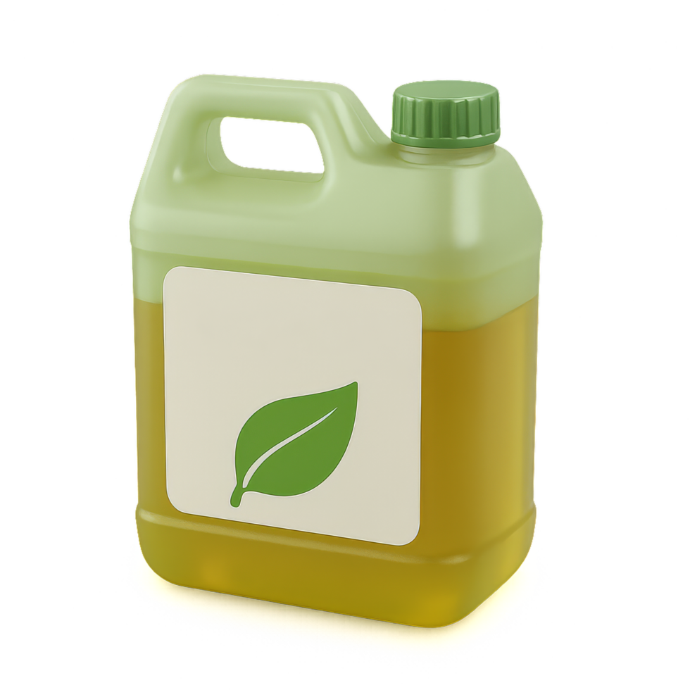 Green Biofuel Container with Leaf Design in 3D Render png