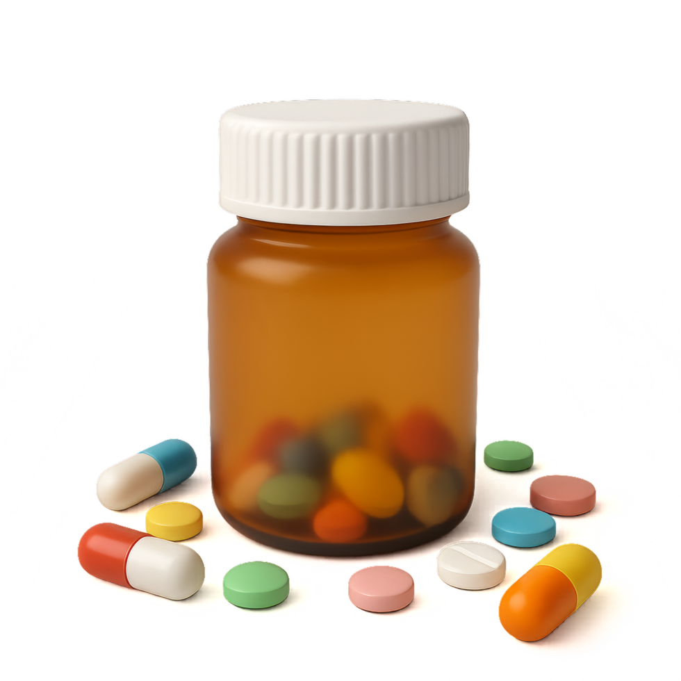Colorful Pills on Display with Simple Container and Background png