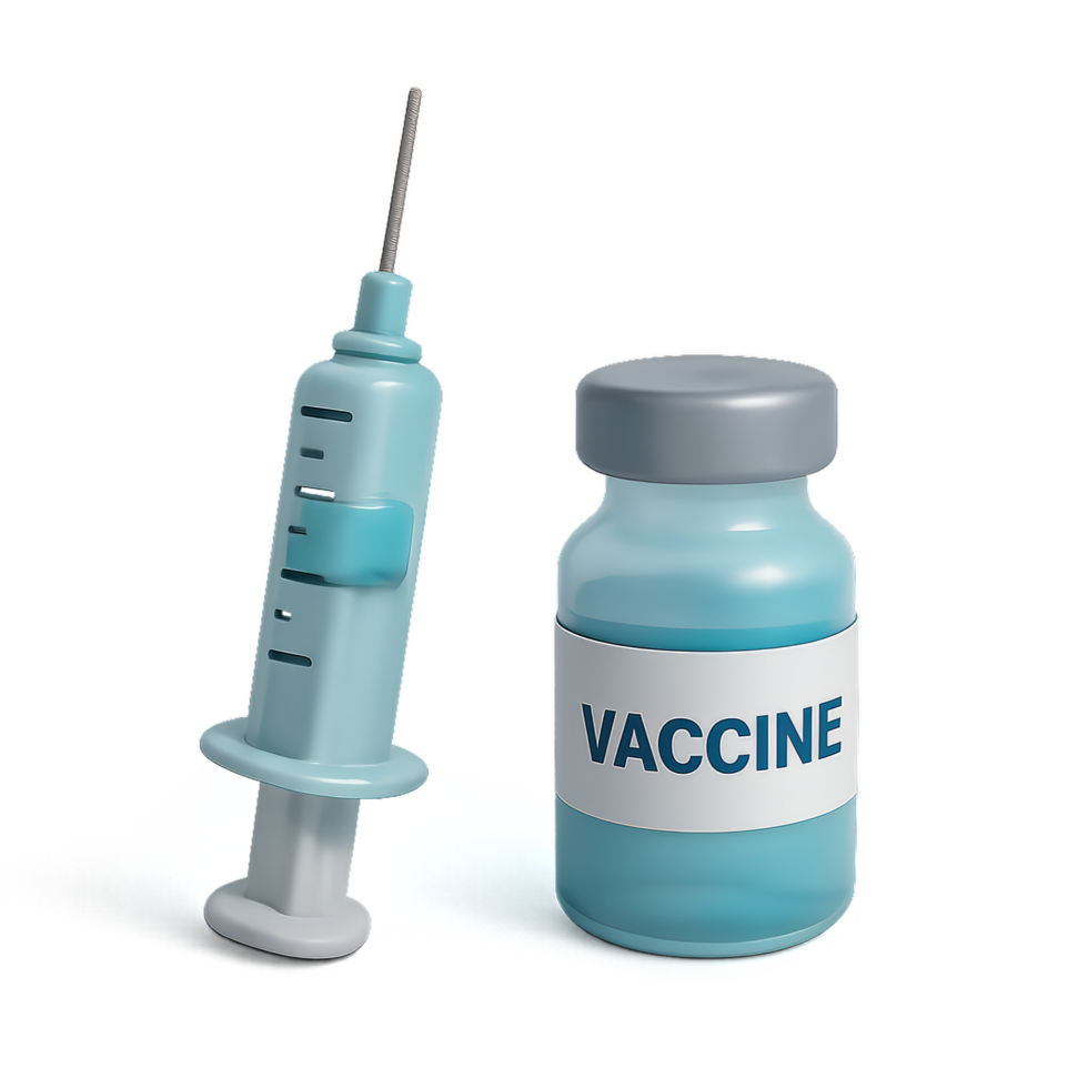3D Render of Syringe and Vial with Vaccine Label for Medical Use png