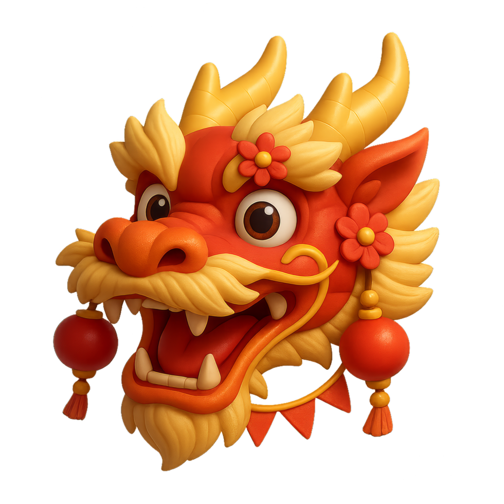 Festive Dragon Head with Colorful Features and Cheerful Expression png