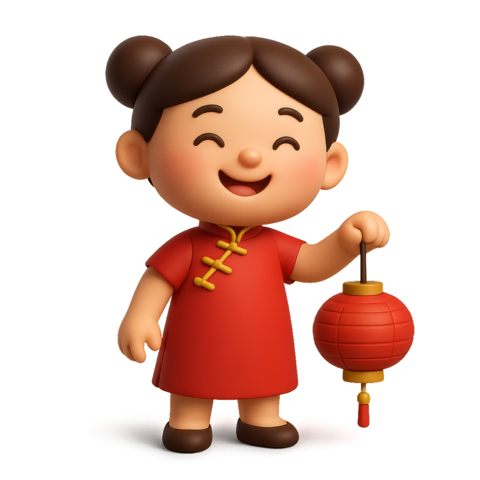 Happy Child Holding Lantern in Traditional Red Dress Smiling Cheerfully png