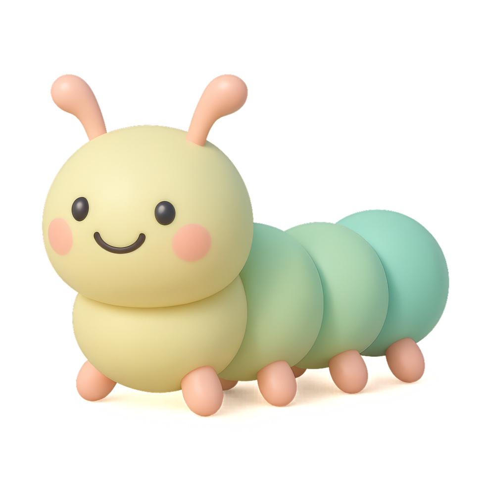 Cheerful Cartoon Caterpillar Character for Children Designs png