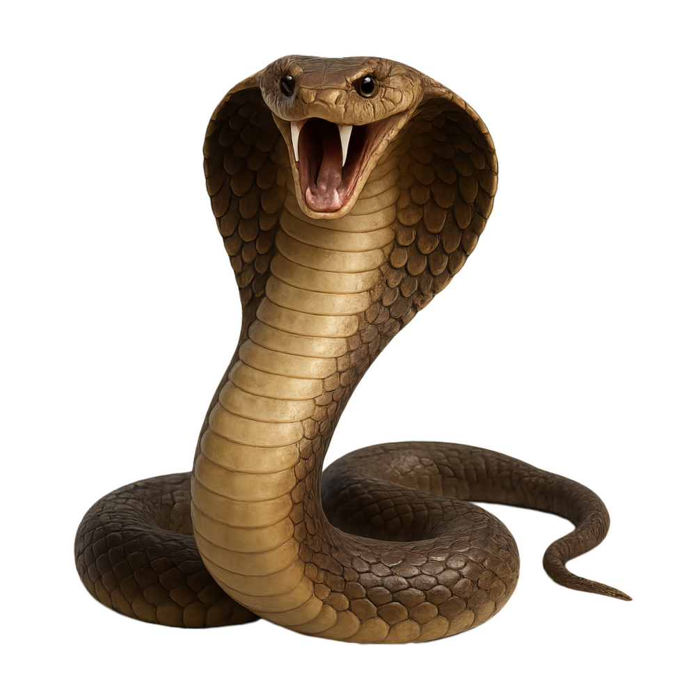 Realistic 3D Render of a Cobra Snake with Open Hood Displaying Fangs png