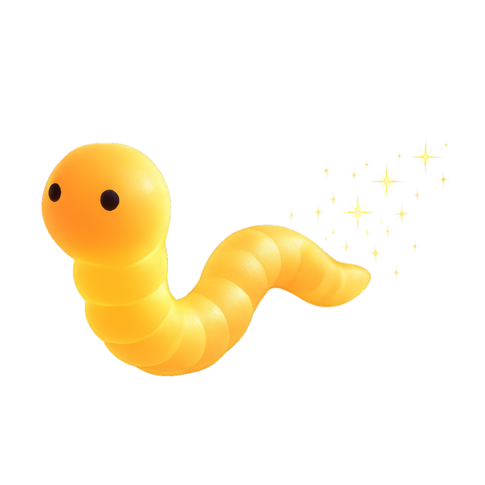 Glowing Yellow Worm with Sparkles on a Transparent Background png