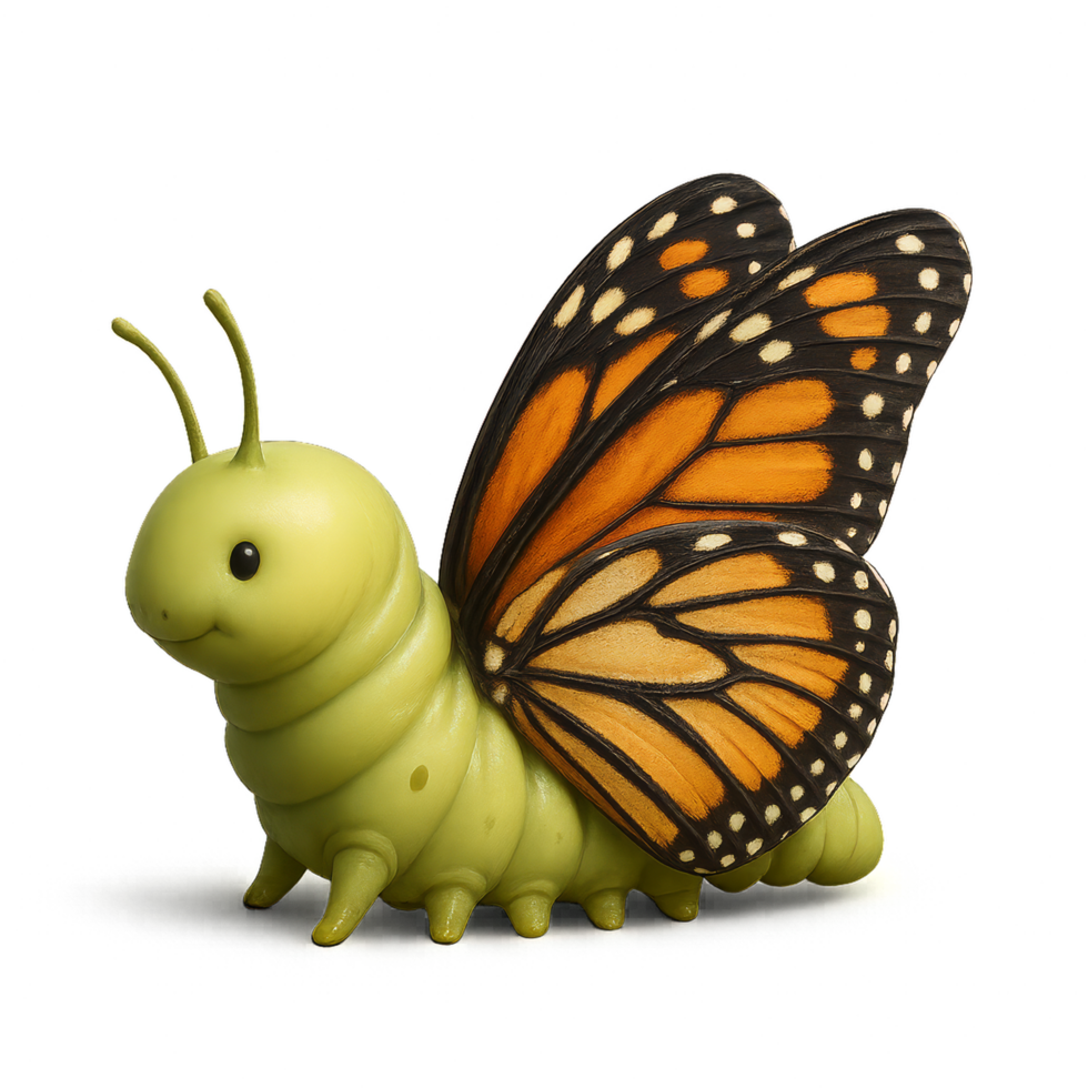 Elegant Winged Caterpillar with Vibrant Butterfly Wings png