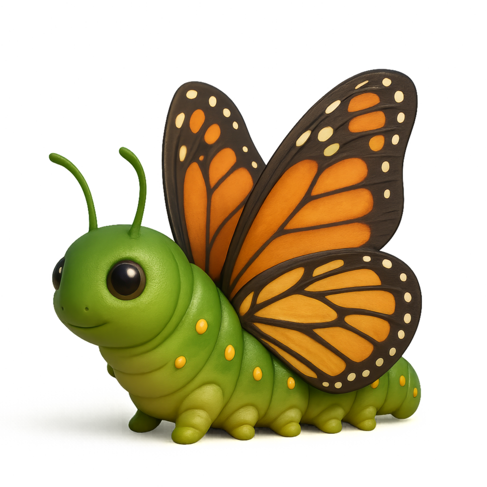 Elegant Caterpillar with Colorful Winged Features in Nature Setting png