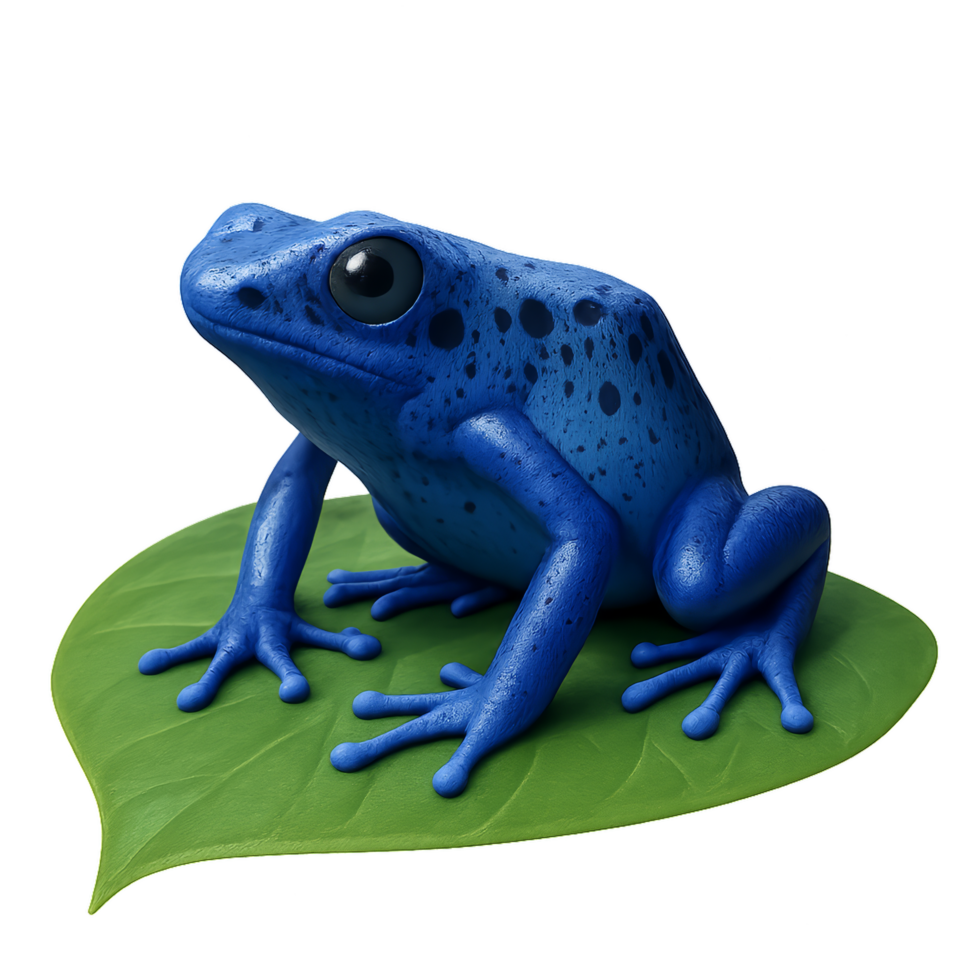 Realistic 3D Blue Poison Frog on Leaf, Vibrant Colors, Simple Design png