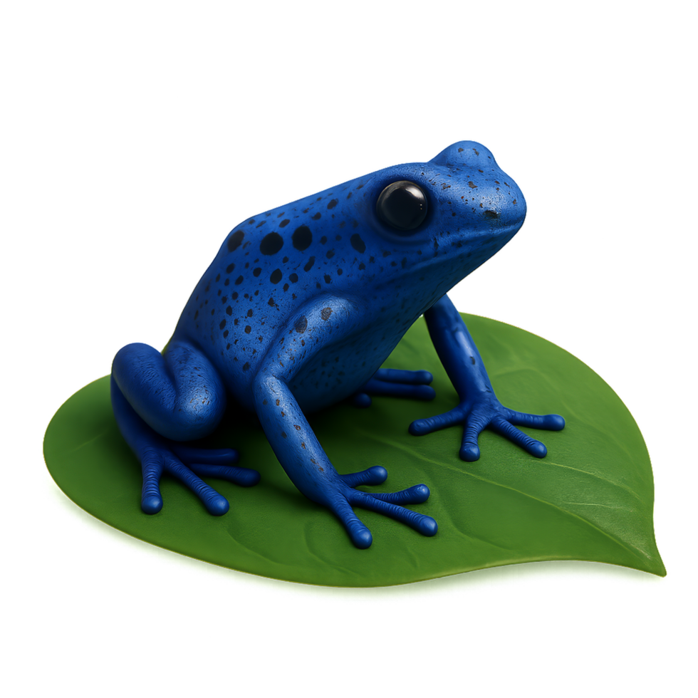 3D Blue Poison Frog on Leaf with Realistic Texture and Detail png