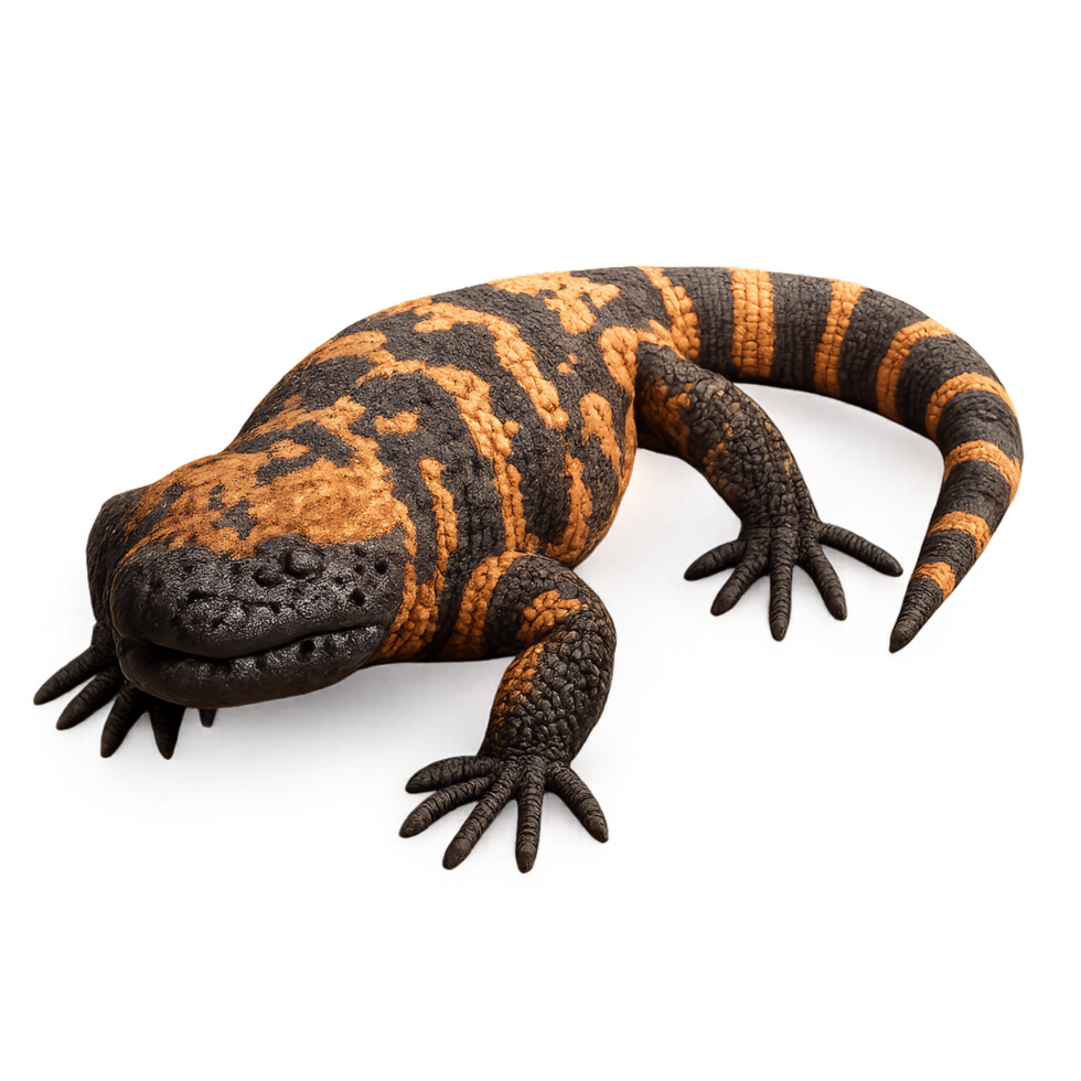 Detailed 3D Illustration of a Gila Monster Lizard with Textured Skin png
