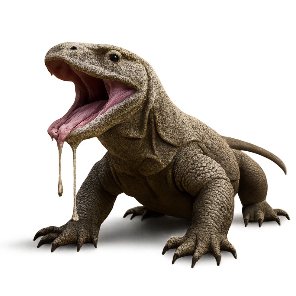 Realistic 3D Model of a Komodo Dragon with Open Mouth Detail png