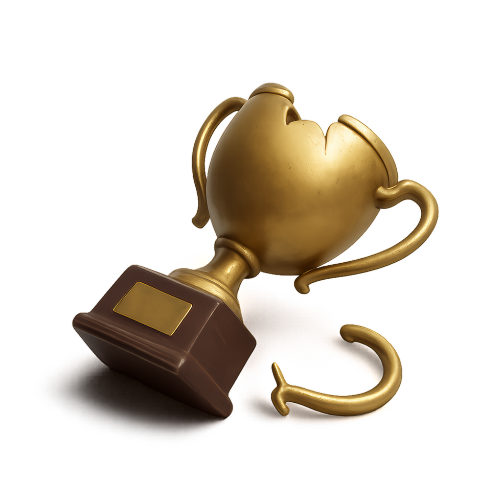 Broken Trophy Display with Gold Finish and Simple Design Elements png