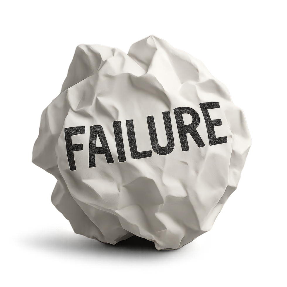Crumpled Paper with Failure Message Symbolizing Setbacks and Challenges png