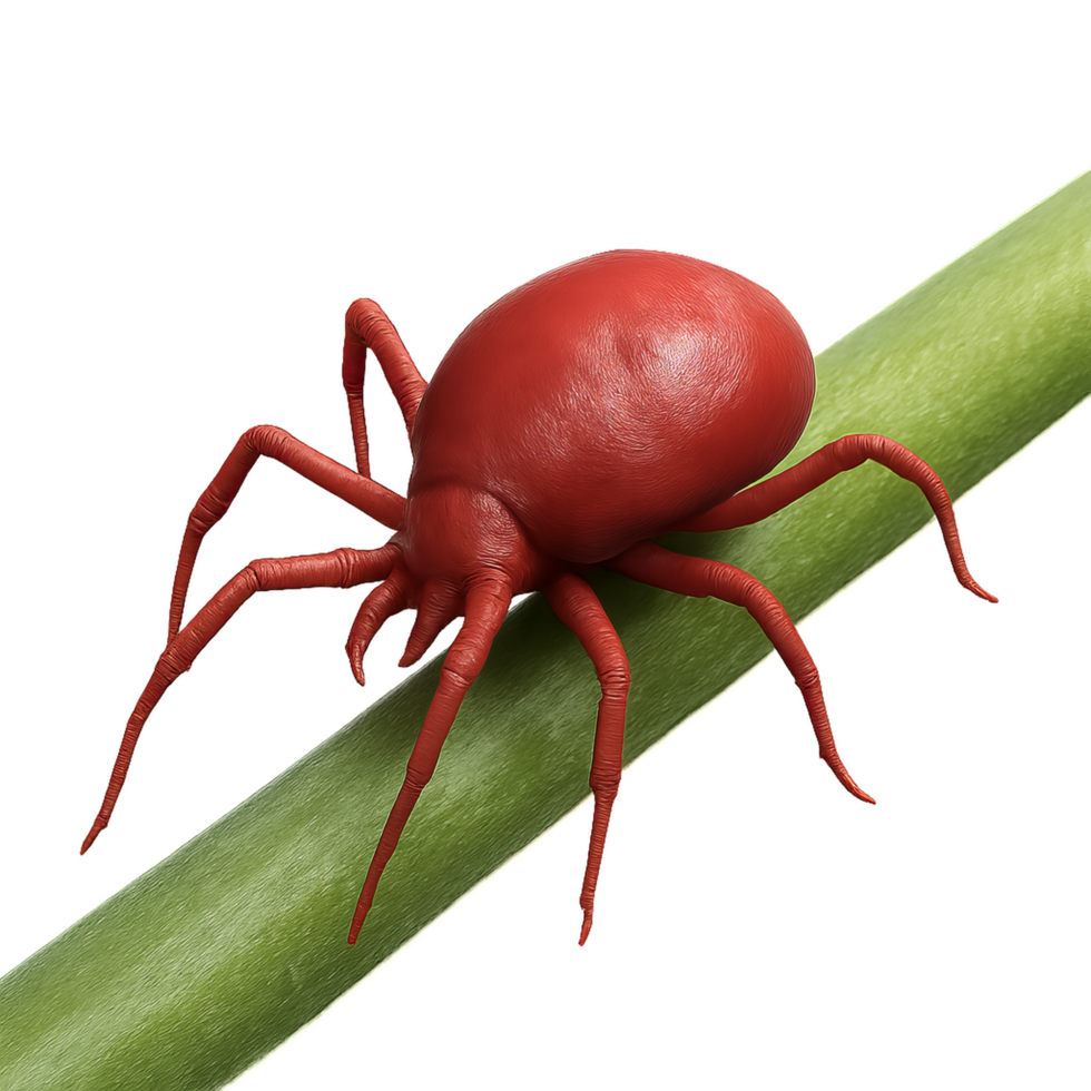 3D Red Spider Mite on Green Surface, Detailed Illustration png